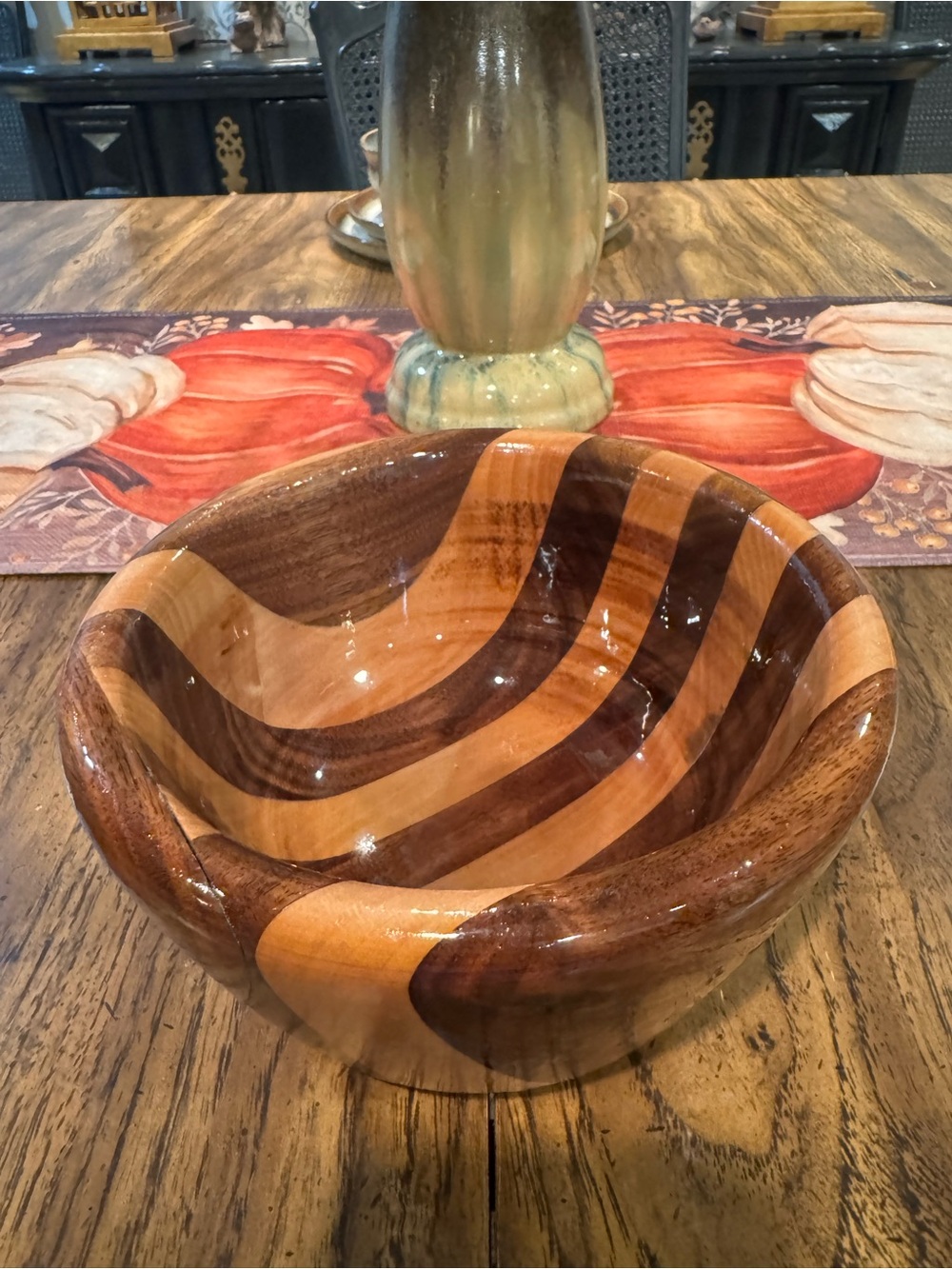 Handcrafted Two-Tone Wood Bowl - Brown and Tan